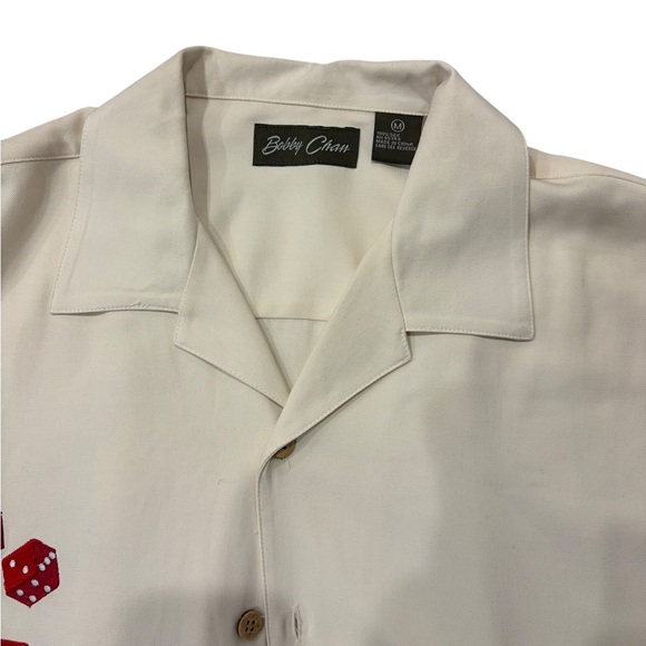 Bobby Chan Cream Silk Button Down Shirt with Red Dice Size M - Picture 3 of 5